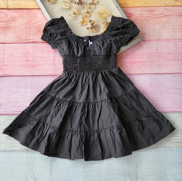 Princess Polly Black Daniela Cotton Cottagecore Tiered Fit & Flare Mini Dress 6 - Picture 7 of 11